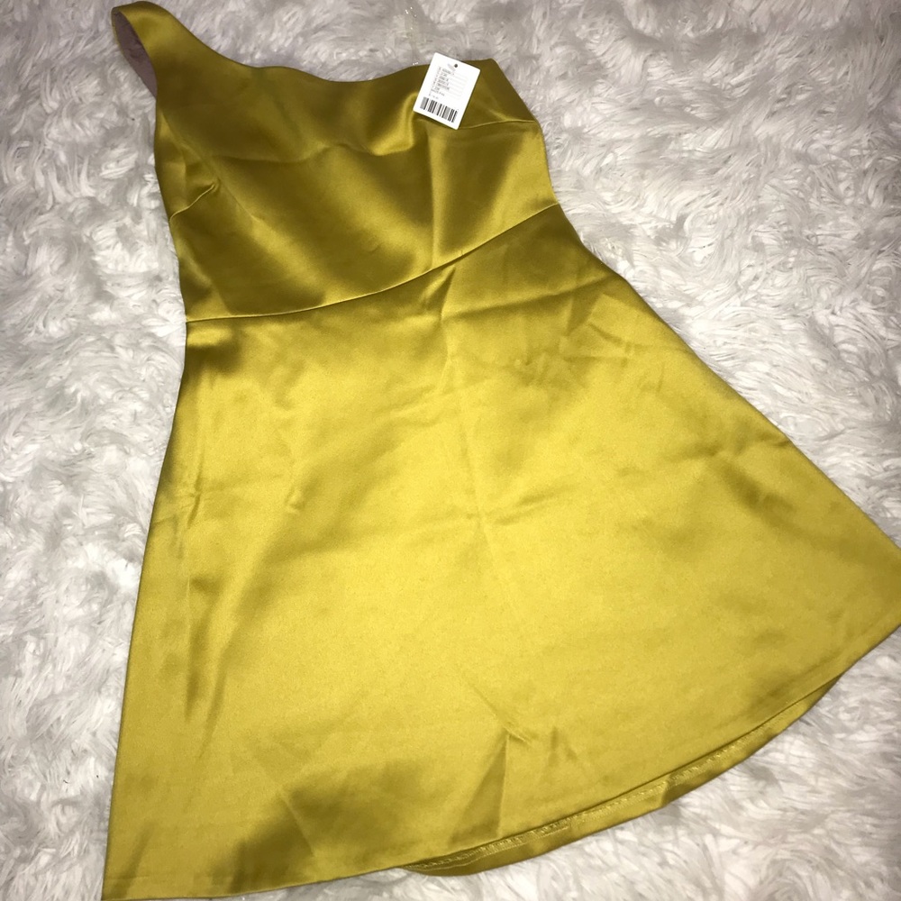 Mustard gold yellow silk A-line mini dress